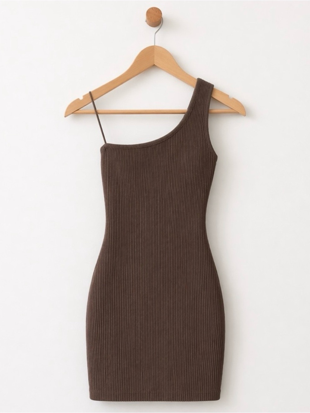 Babaton Sz M Sculpt Knit One-Shoulder Ribbed Dress Deep Taupe Sz Medium Aritzia - Picture 4 of 15